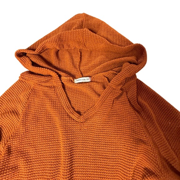 Hanger 55 Waffle Knit Hoodie V-Neck Pullover Casual Comfy Orange‎ XL - Picture 4 of 5